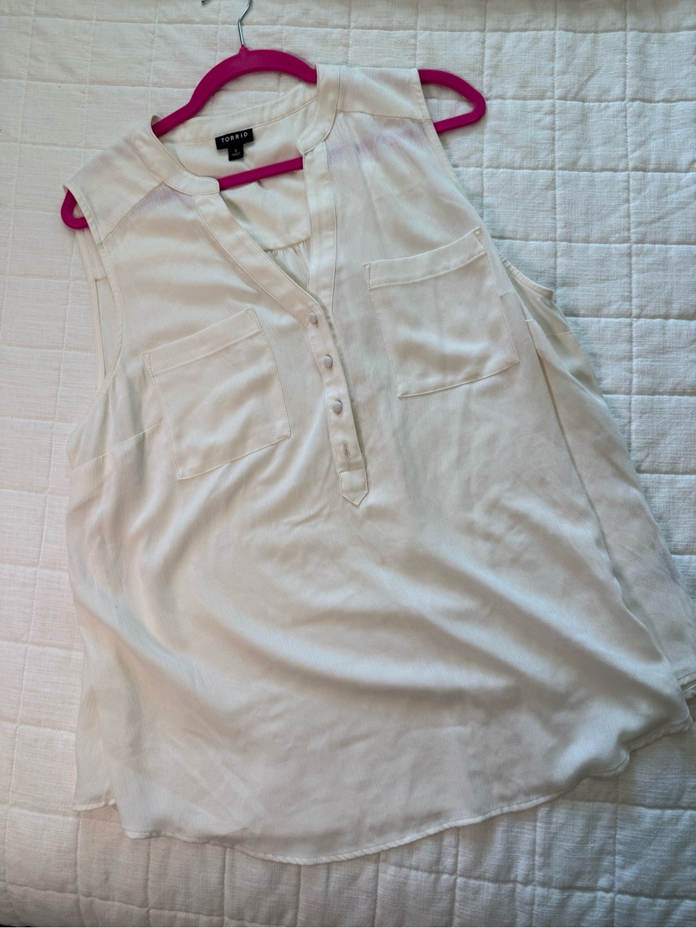 torrid Ivory Sleeveless V-Henley Shell with Chest Pockets